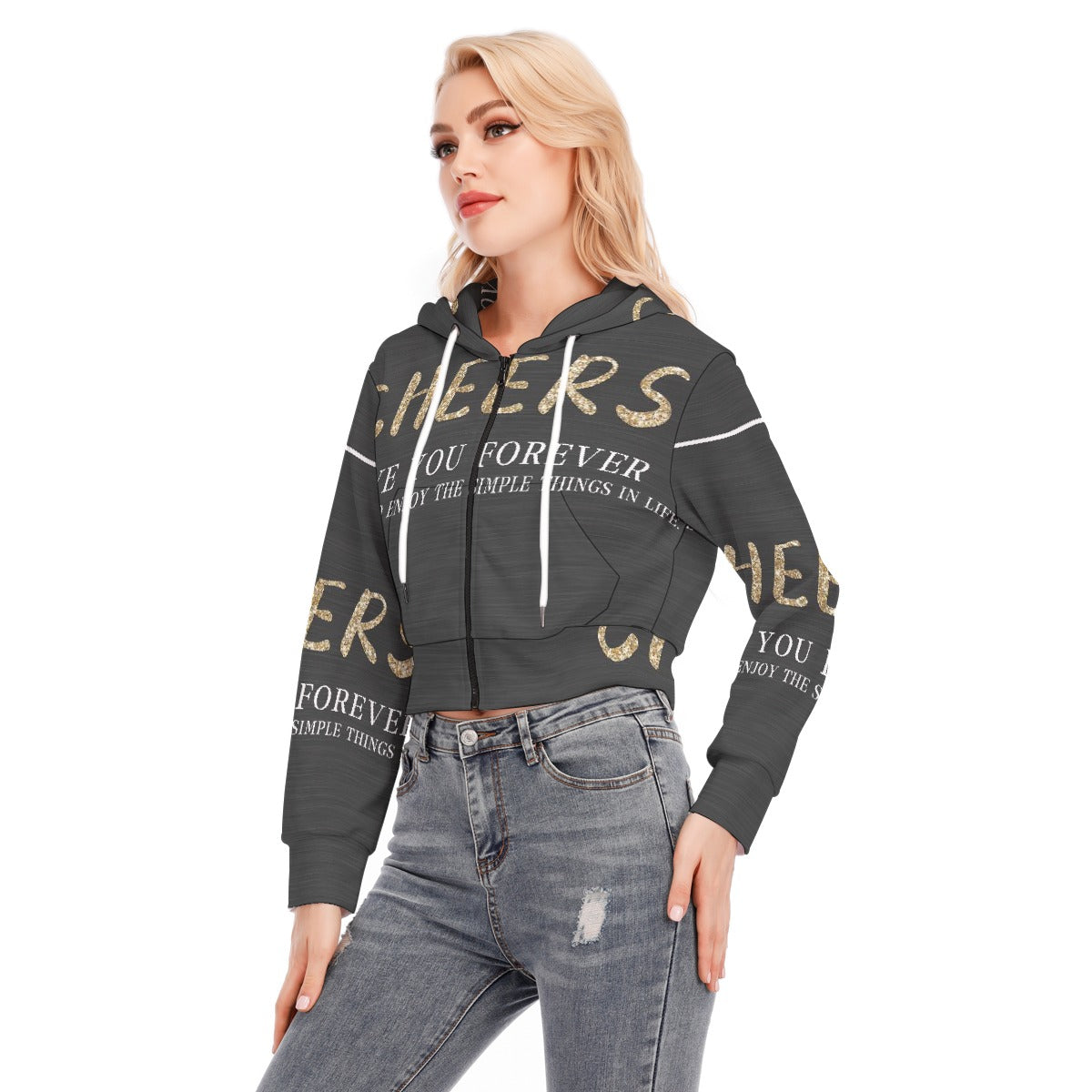 All-Over Print Women's Crop Top Hoodie With Zipper Closure