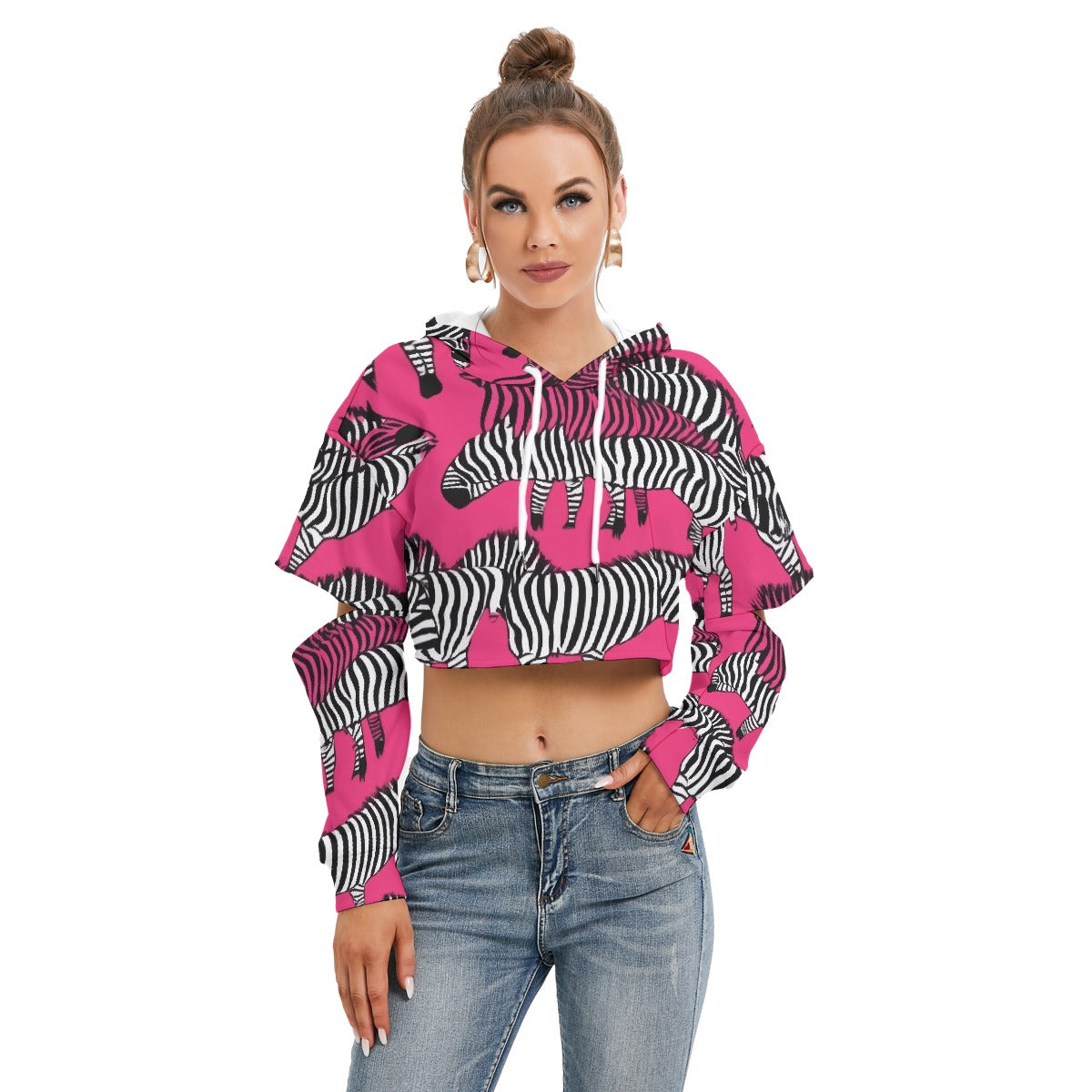 All-Over Print Women's Heavy Fleece Hoodie With Hollow Out Sleeve