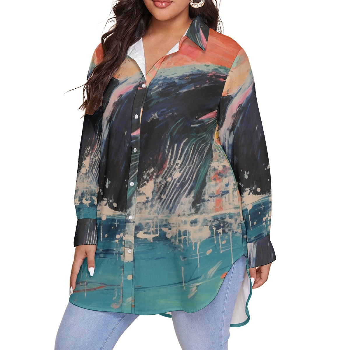 All-Over Print Women's Shirt With Long Sleeve(Plus Size)