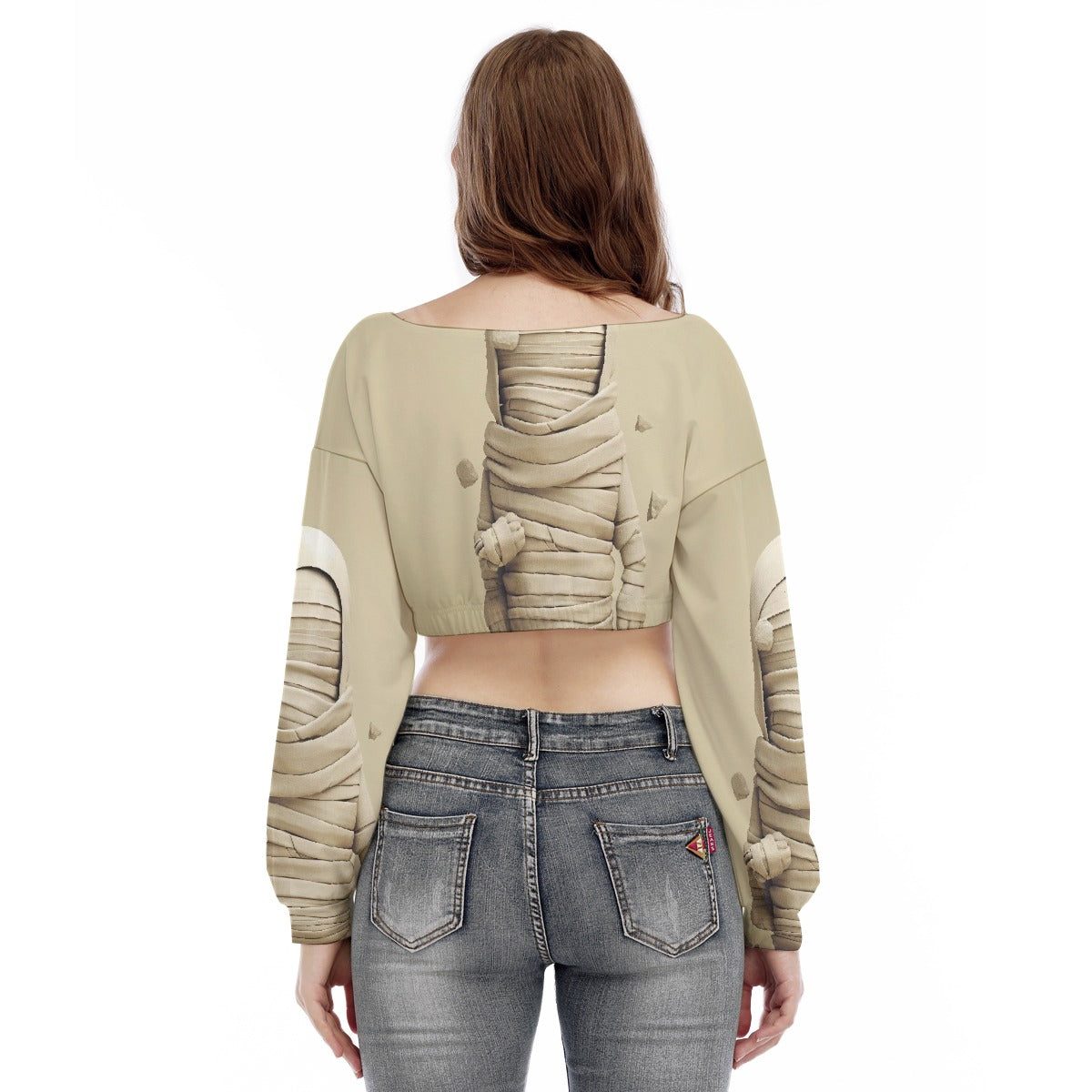 All-Over Print Women's V-neck Long Sleeve Cropped Sweatshirt
