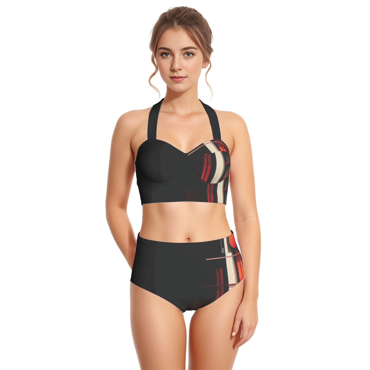 All-Over Print Women's Swimsuit Set With Halter