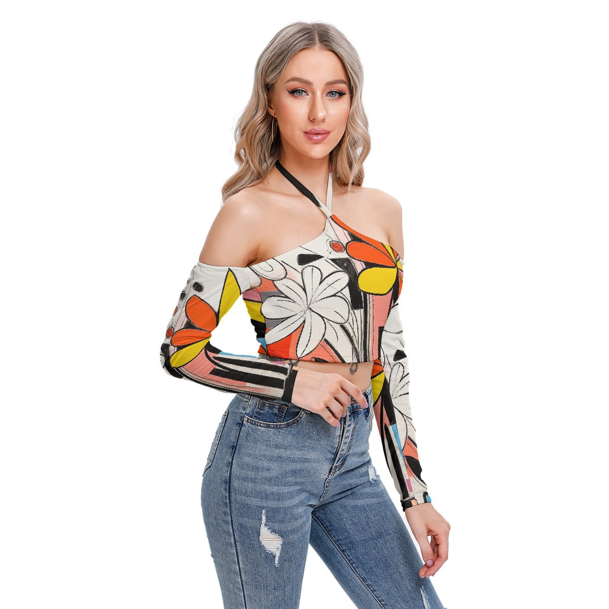 All-Over Print Women's Halter Lace-up Top