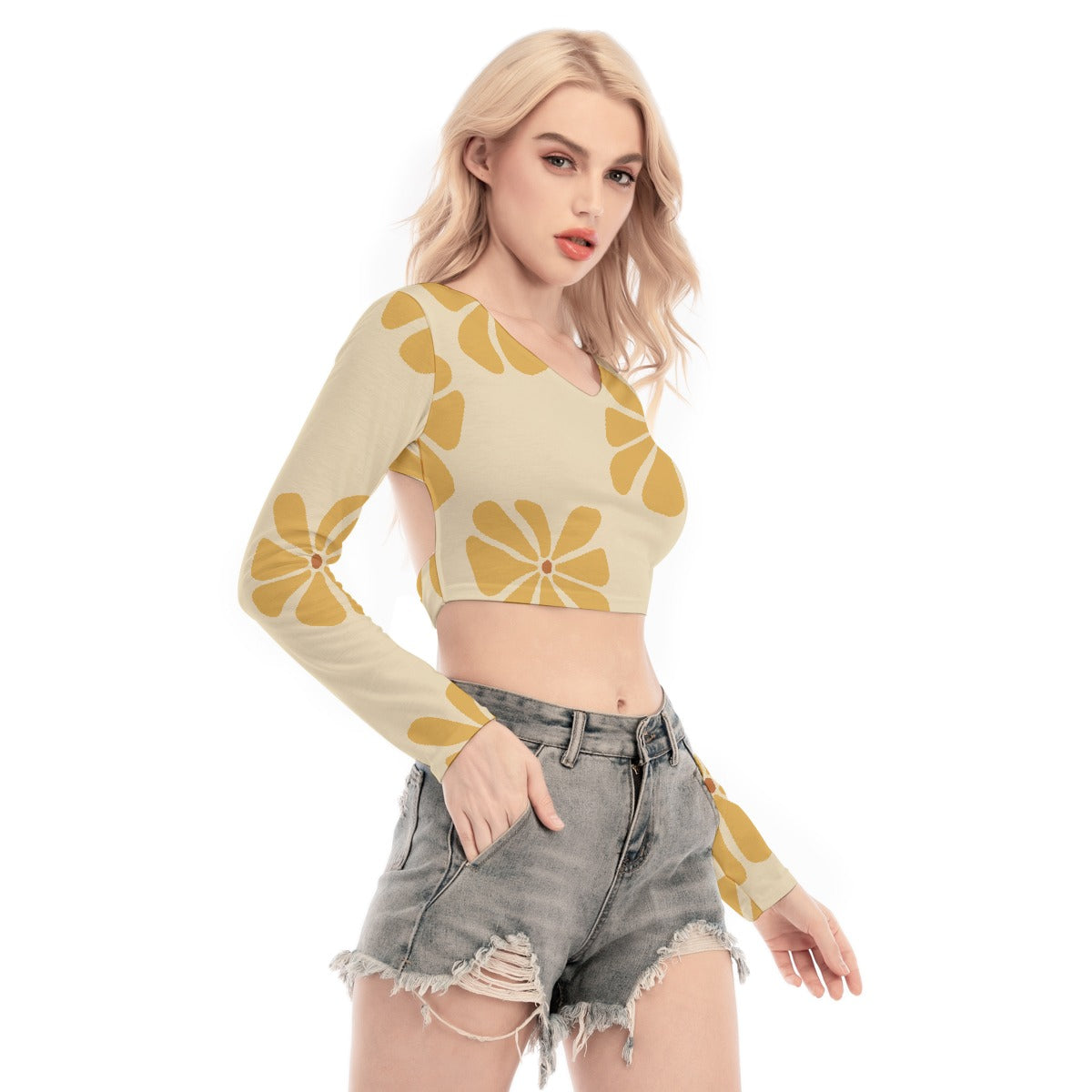 All-Over Print Women's Back Hollow T-shirt With Strap