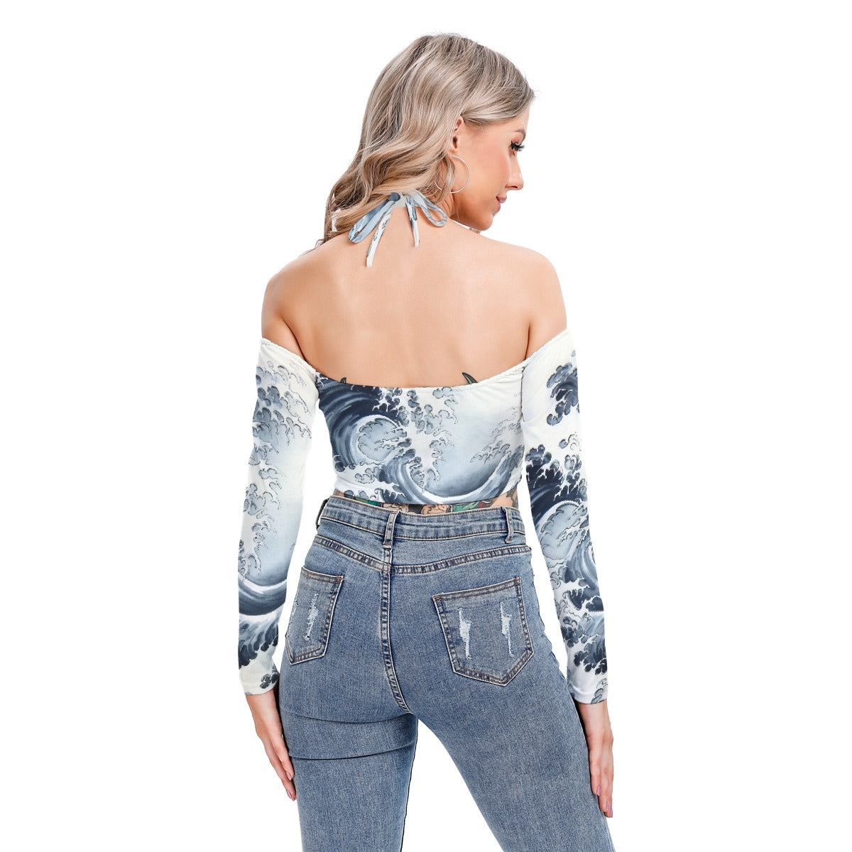All-Over Print Women's Halter Lace-up Top