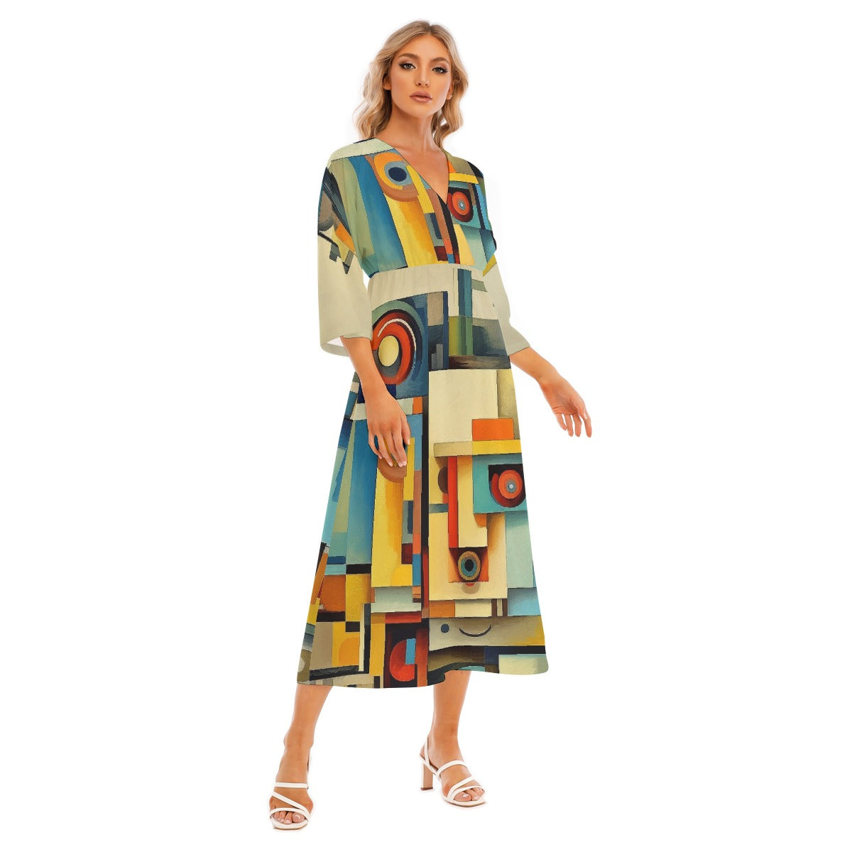 All-Over Print Women's Mid-Sleeve Long Dress