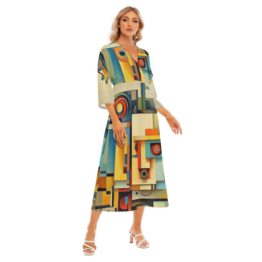 All-Over Print Women's Mid-Sleeve Long Dress