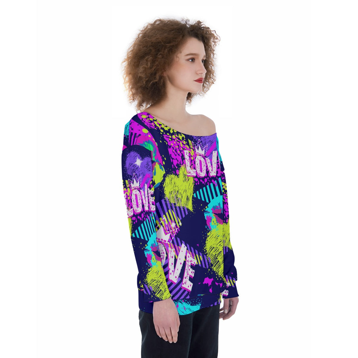 All-Over Print Oversized Women's Off-Shoulder Sweatshirt