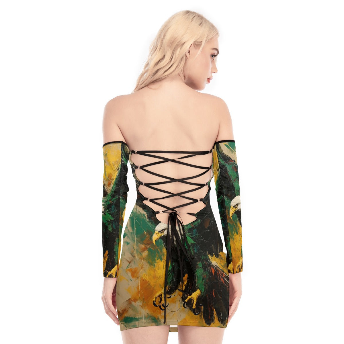 All-Over Print Women's Off-shoulder Back Lace-up Dress