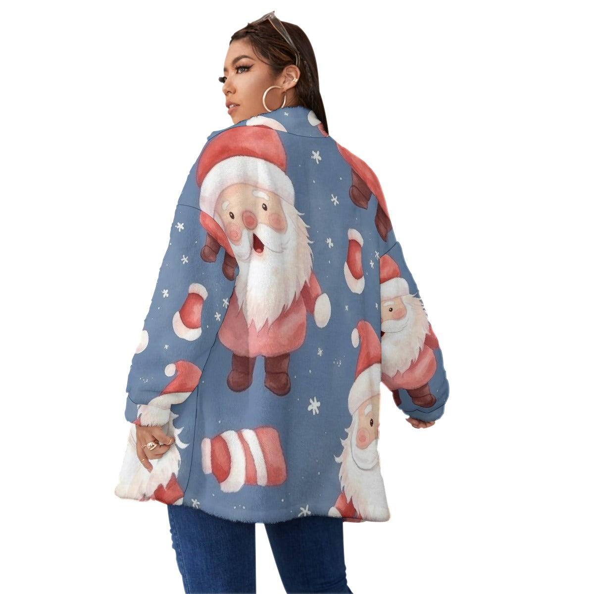 All-Over Print Unisex Borg Fleece Stand-up Collar Coat With Zipper Closure(Plus Size)