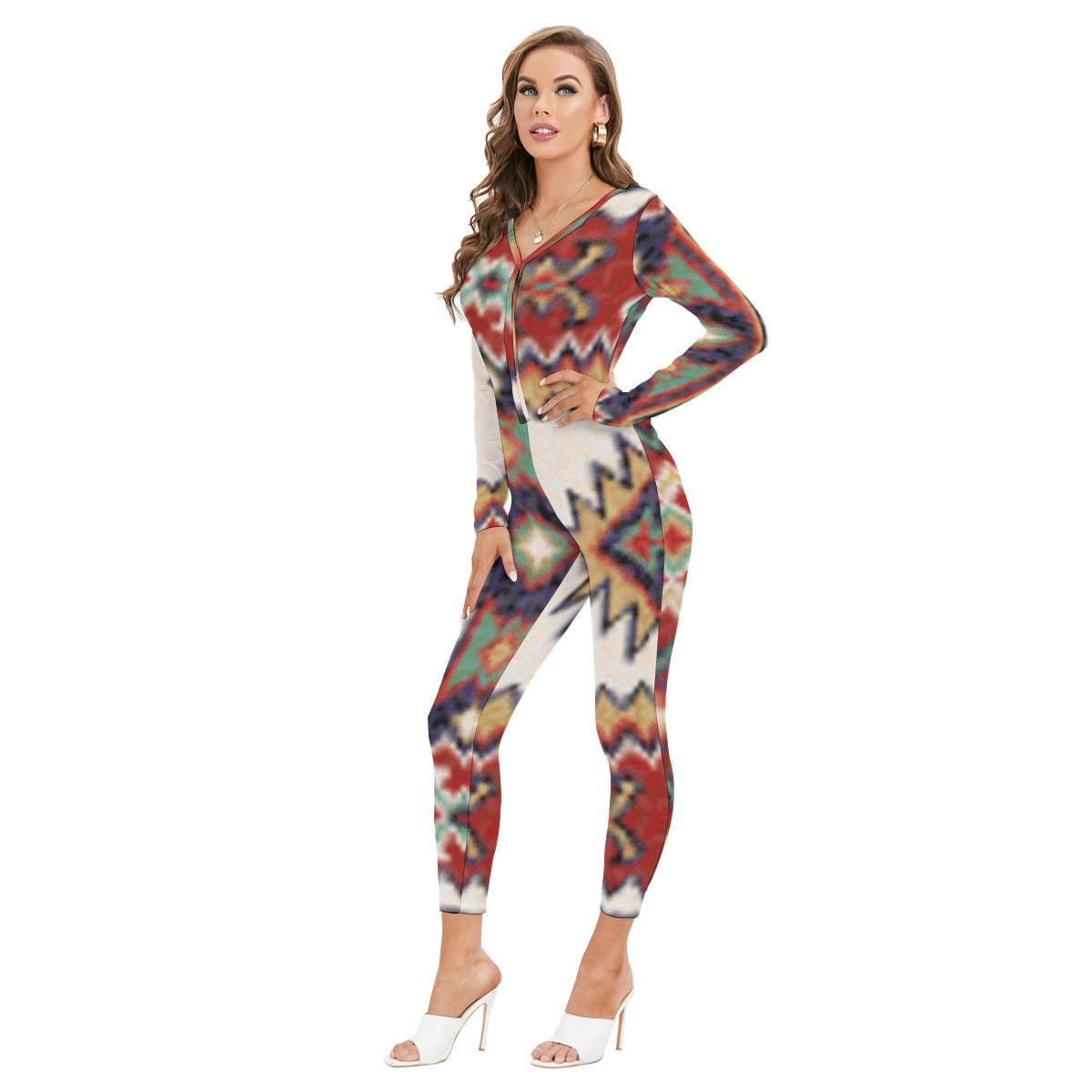 All-Over Print Women's Plunging Neck Jumpsuit