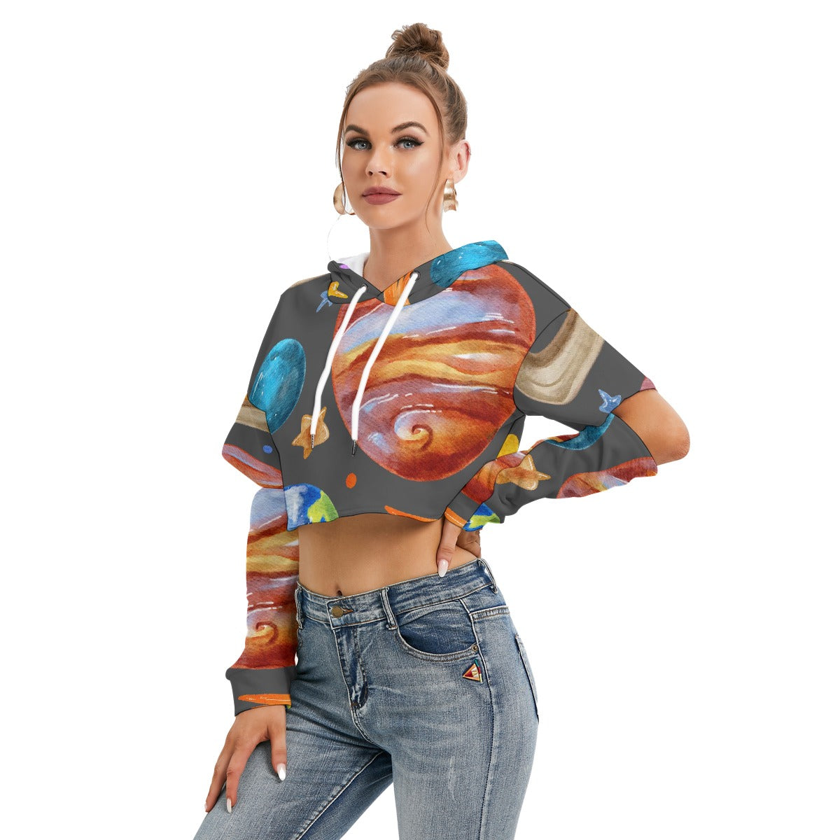 All-Over Print Women's Heavy Fleece Hoodie With Hollow Out Sleeve
