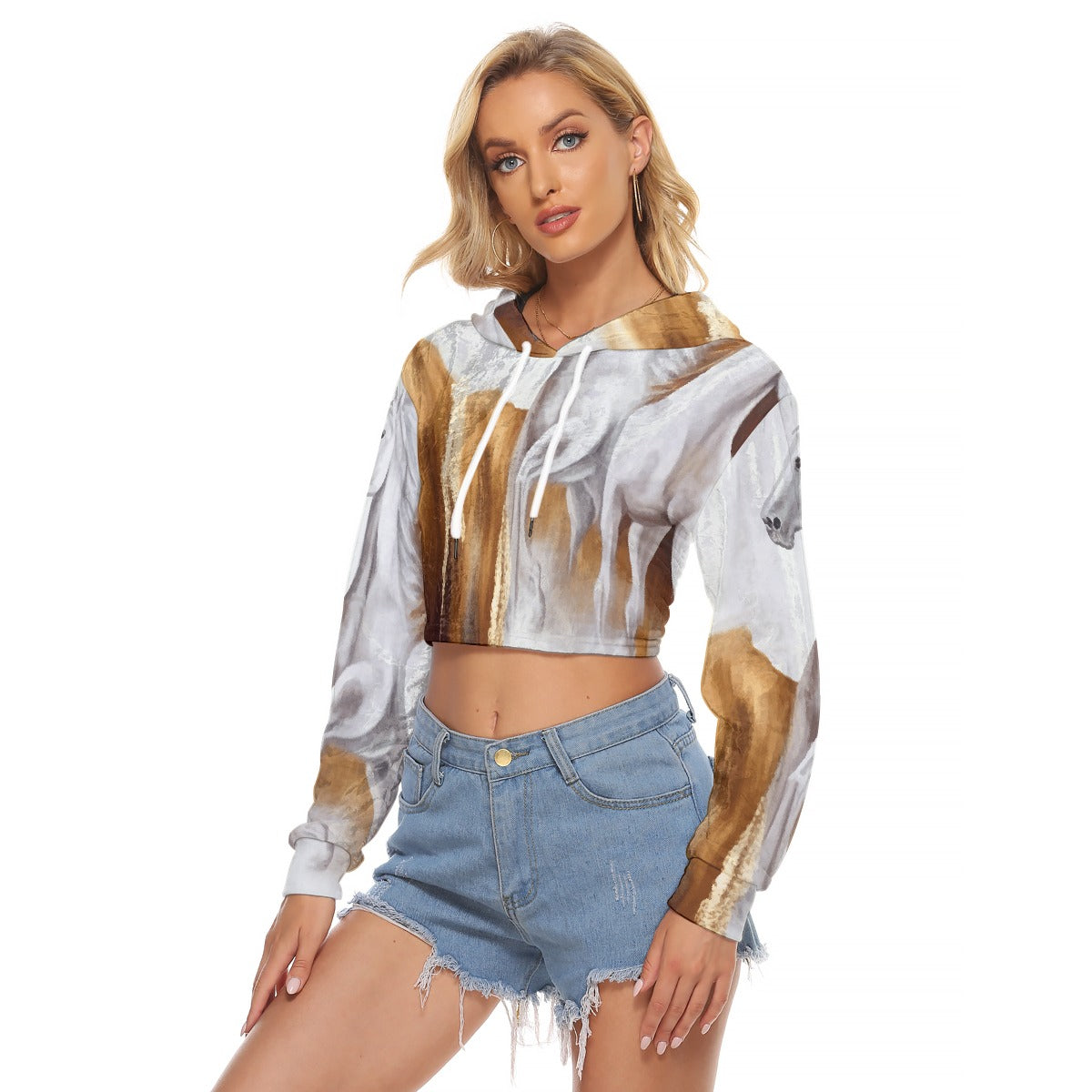 All-Over Print Women's Crop Top Hoodie|Velvet