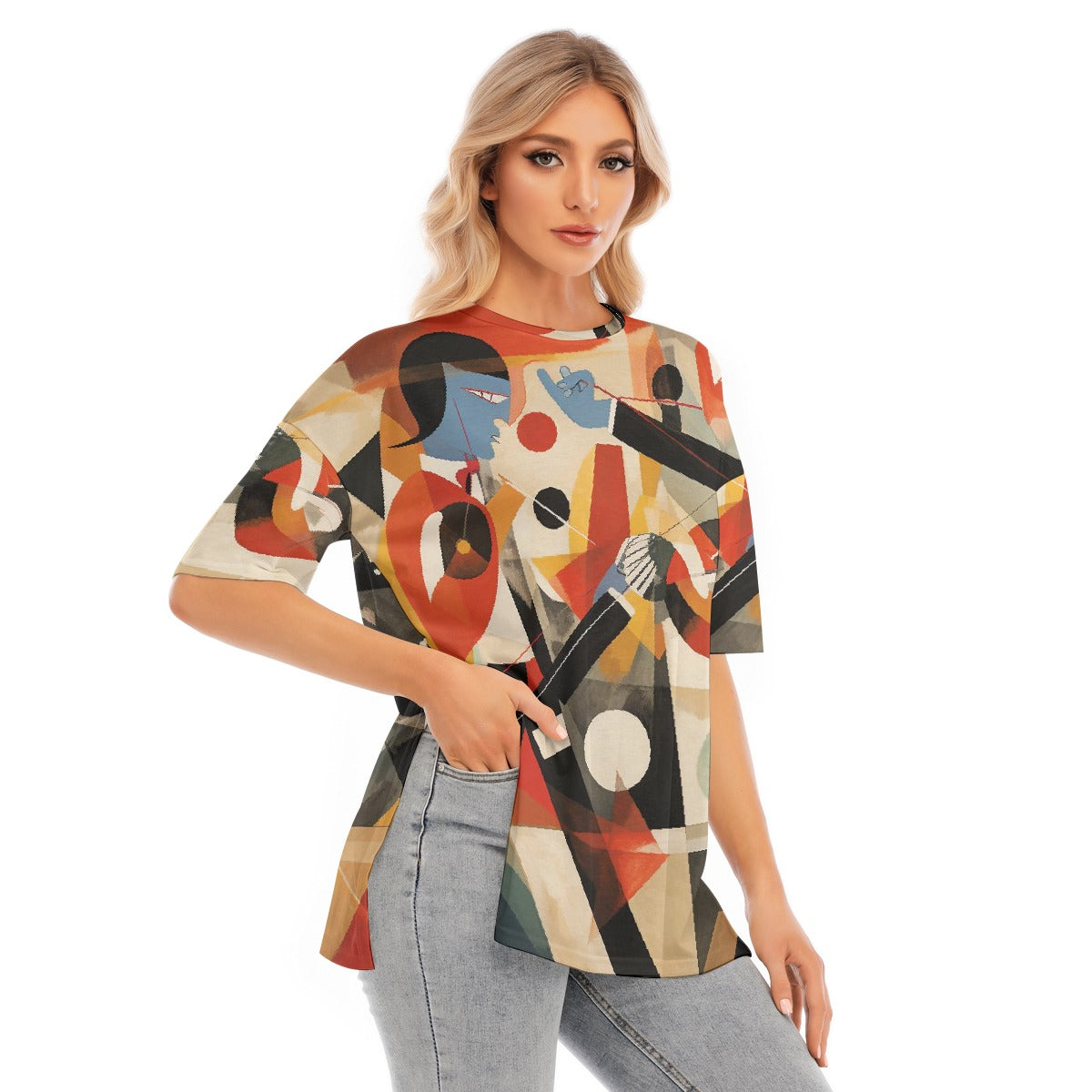 All-Over Print Women's Short Sleeves T-shirt With Hem Split