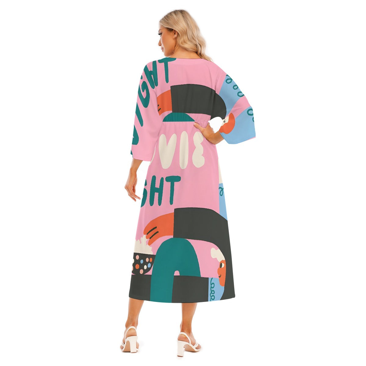All-Over Print Women's Mid-Sleeve Long Dress