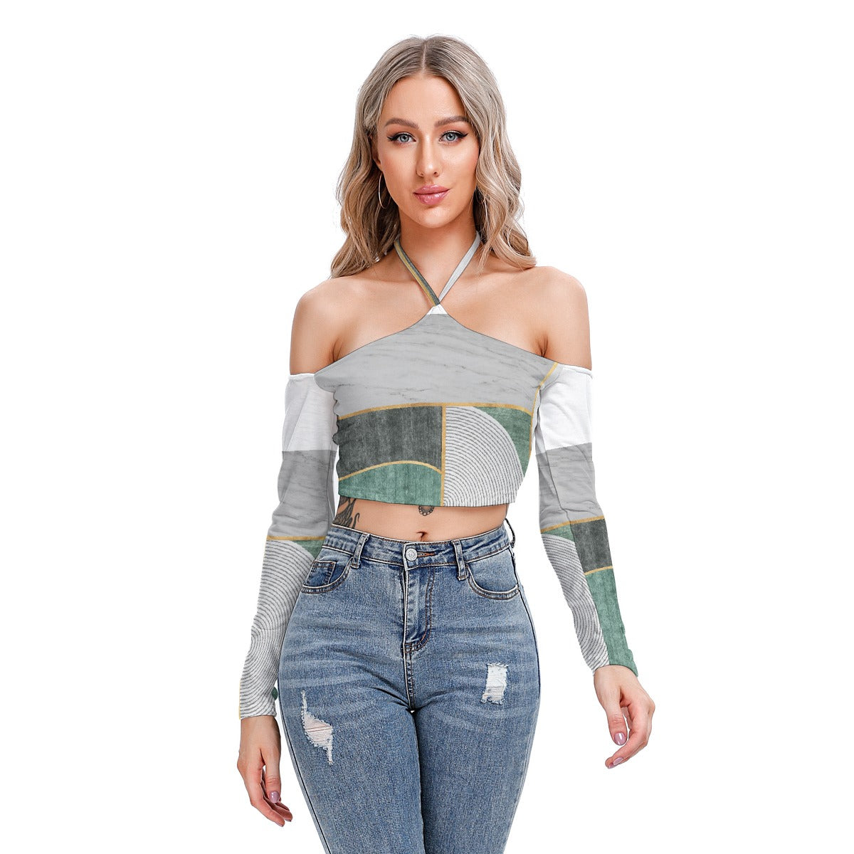 All-Over Print Women's Halter Lace-up Top