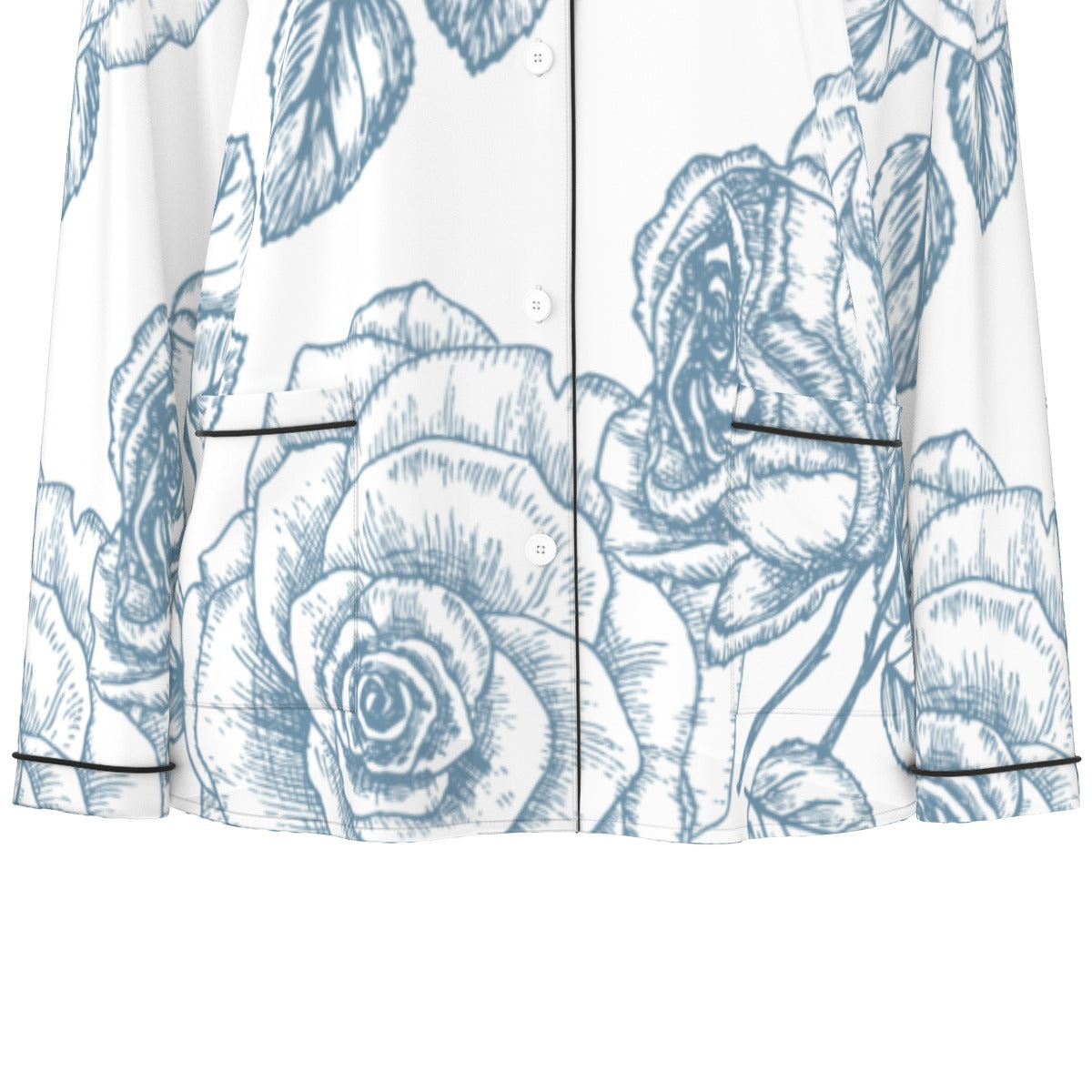 All-Over Print Women's Long Sleeve Pajama Set With Black Contrast Piping