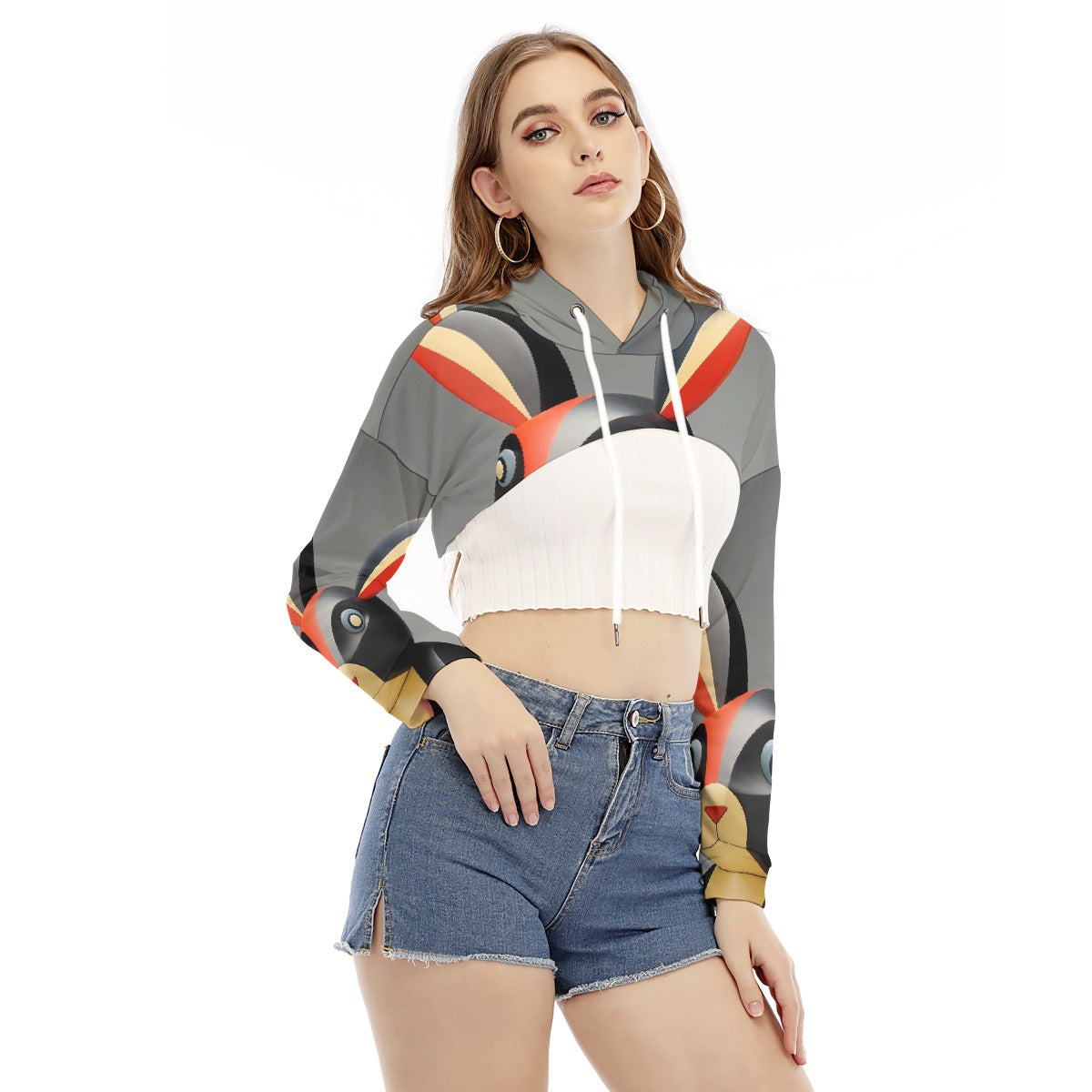 All-Over Print Women's Smock Short Hoodie With Long Sleeve