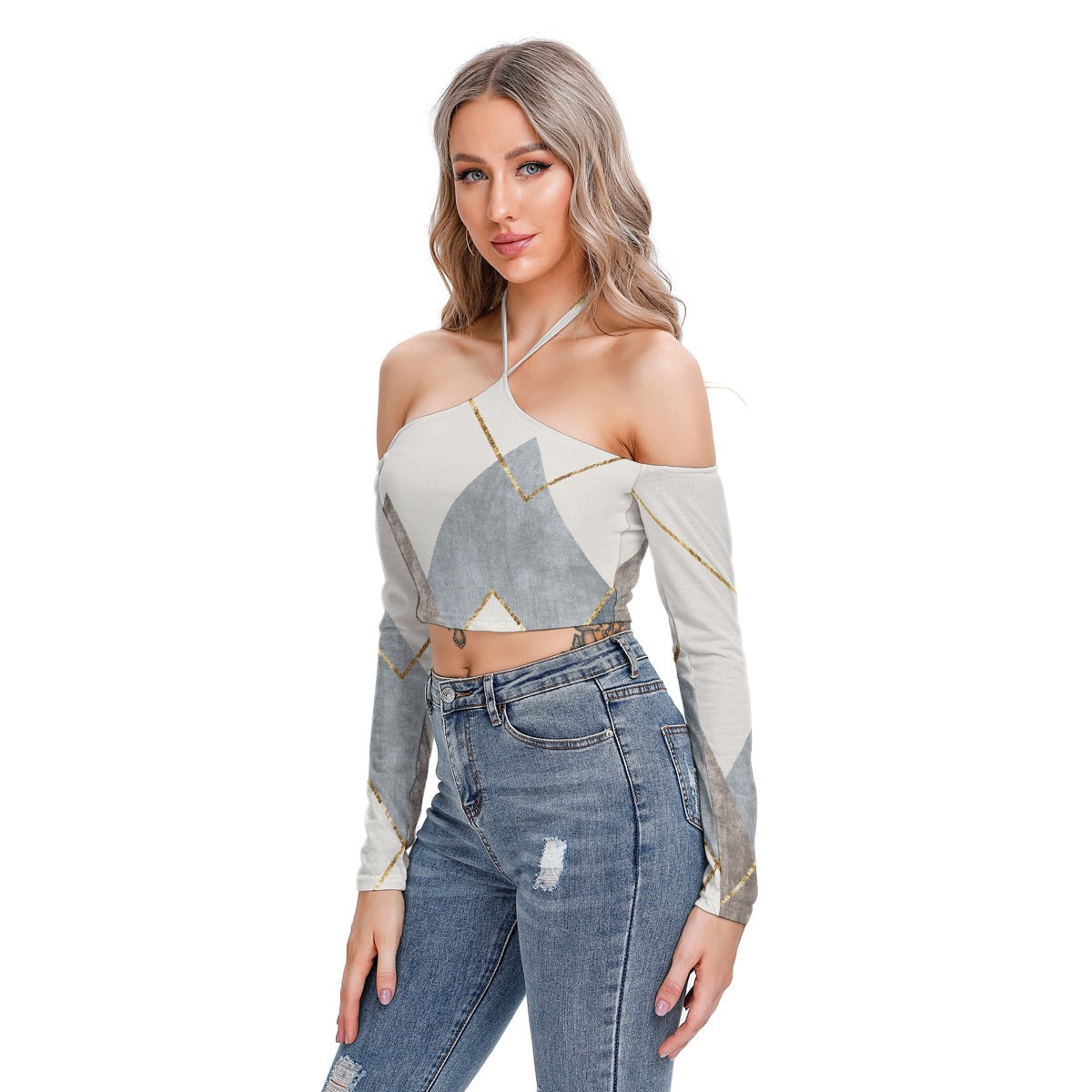 All-Over Print Women's Halter Lace-up Top