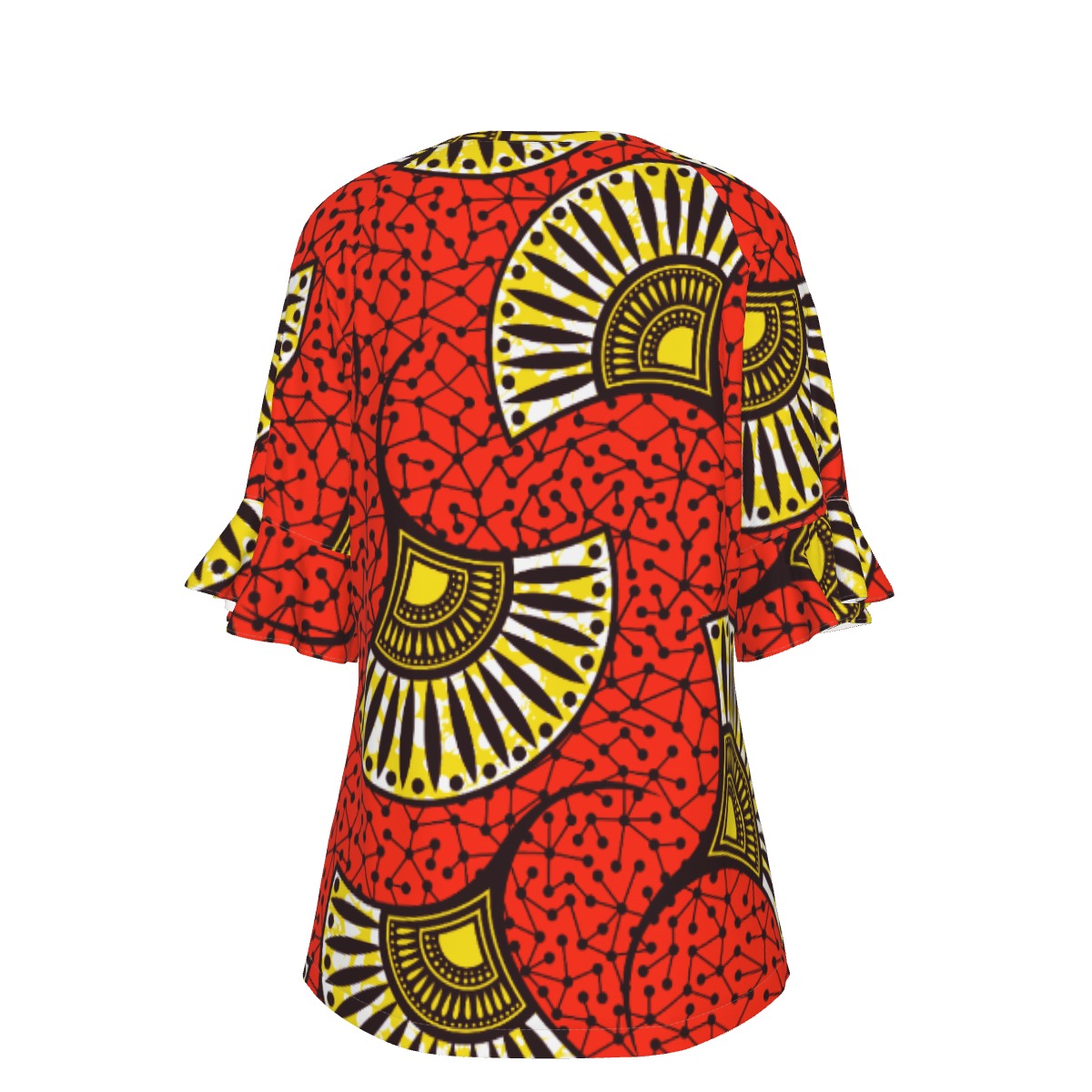 All-Over Print V-neck Women's T-shirt With Bell Sleeve