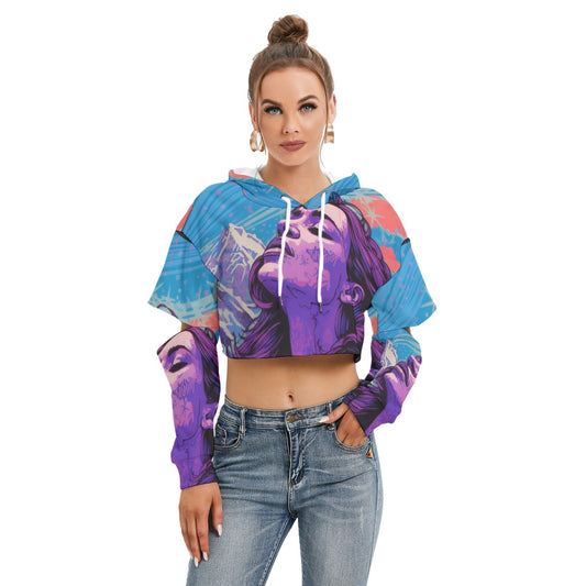 All-Over Print Women's Heavy Fleece Hoodie With Hollow Out Sleeve