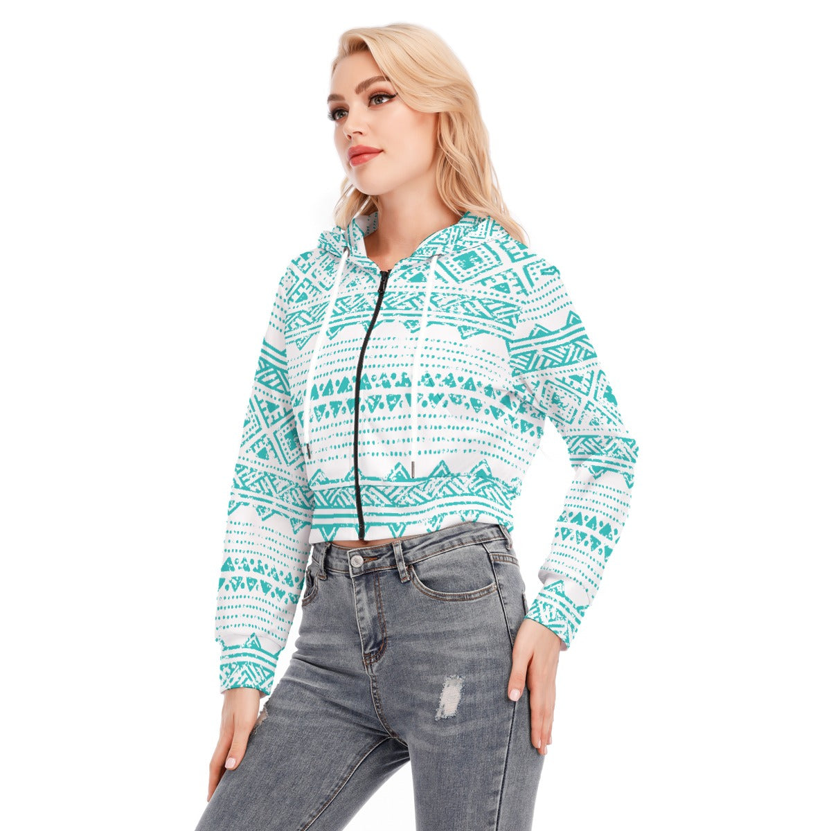 All-Over Print Women's Crop Top Hoodie With Zipper Closure