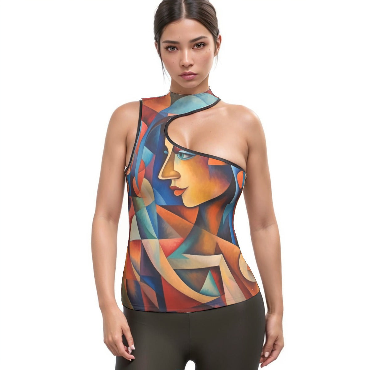 All-Over Print Women's Halter Sleeveless Asymmetrical Tank Top