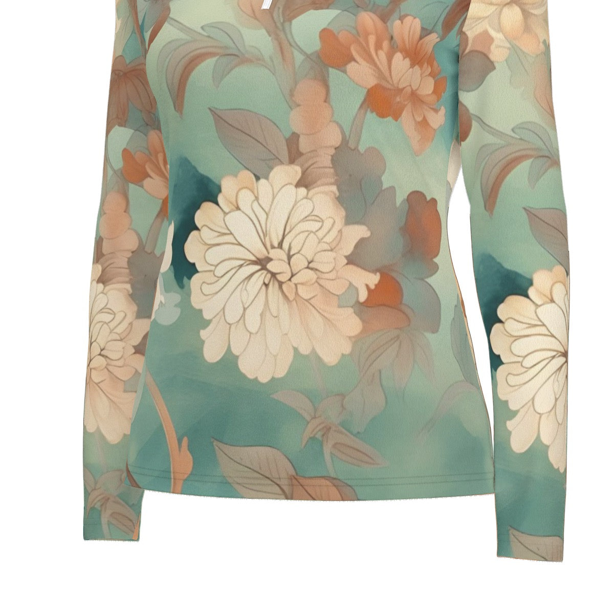 All-Over Print Women's Sports Collar Jersey With Long Sleeve