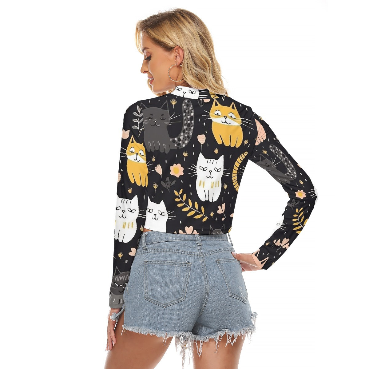 All-Over Print Women's Hollow Chest Keyhole Tight Crop Top