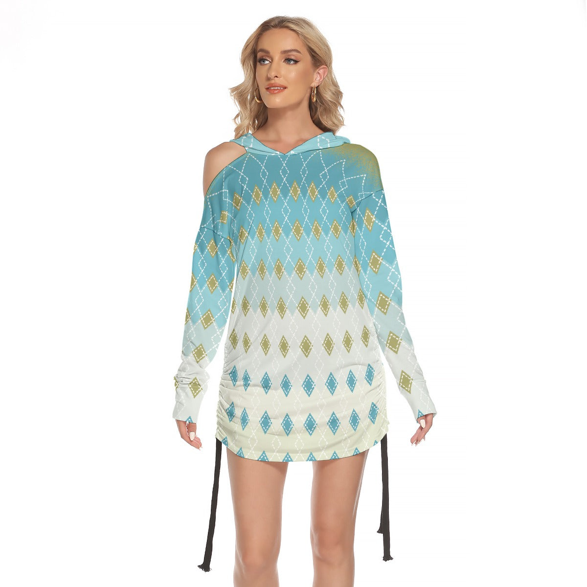 All-Over Print Women's One-shoulder Dress With Waist Shirring