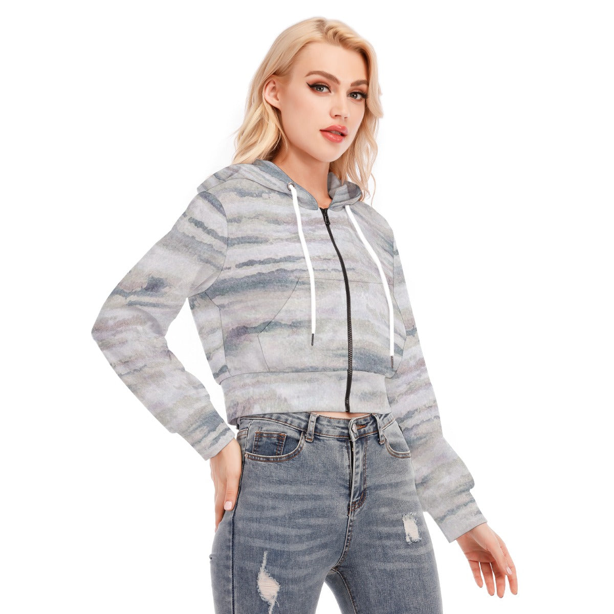 All-Over Print Women's Crop Top Hoodie With Zipper Closure