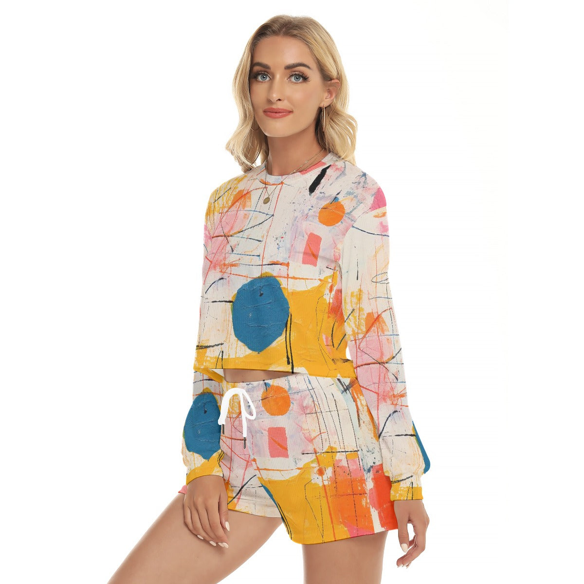 All-Over Print Women's Short Sweatshirt And Pants Suit