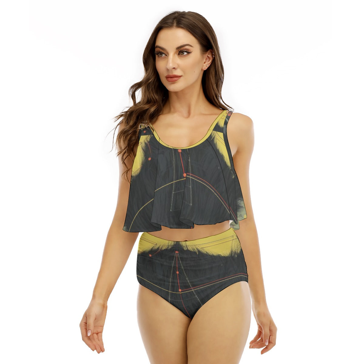 All-Over Print Women's Ruffled Vest Bikini Swimsuit