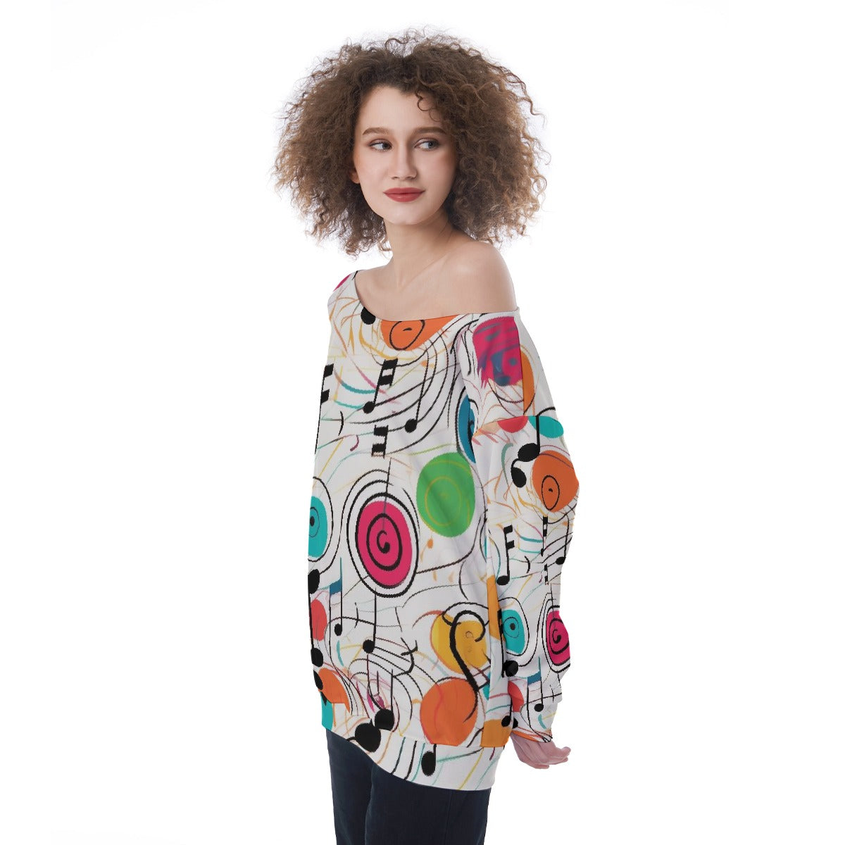 All-Over Print Oversized Women's Off-Shoulder Sweatshirt