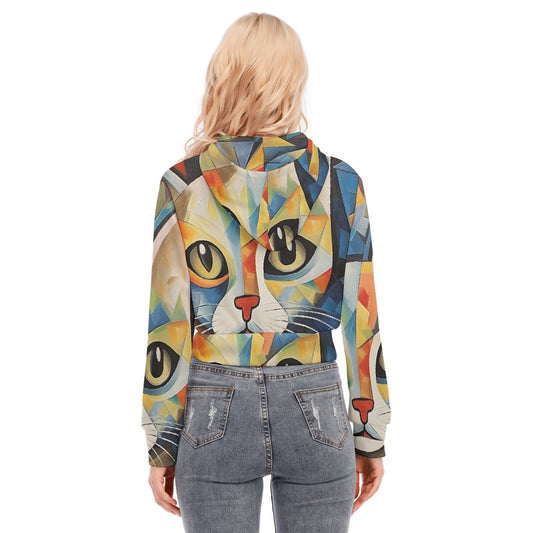 All-Over Print Women's Crop Top Hoodie With Zipper Closure