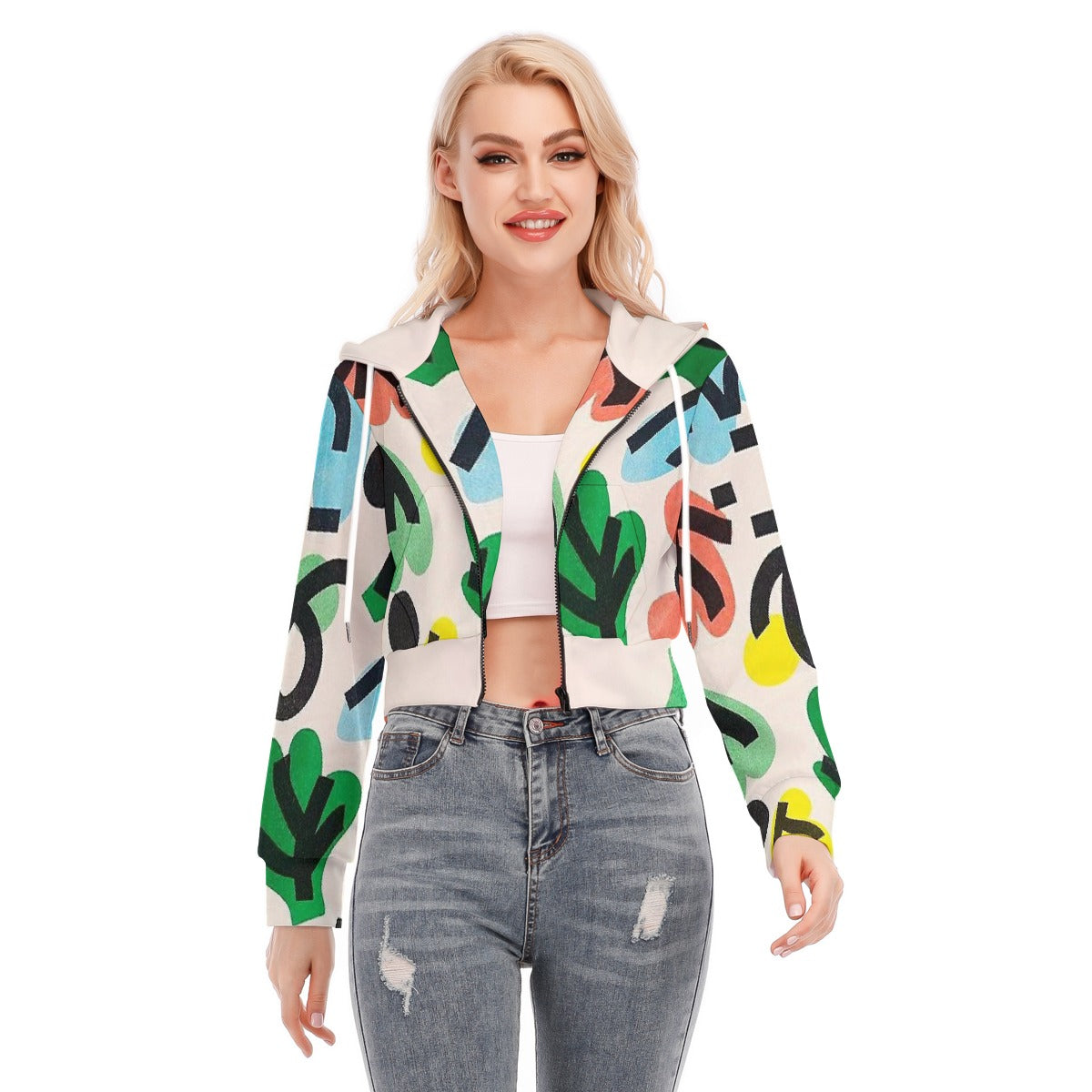 All-Over Print Women's Crop Top Hoodie With Zipper Closure