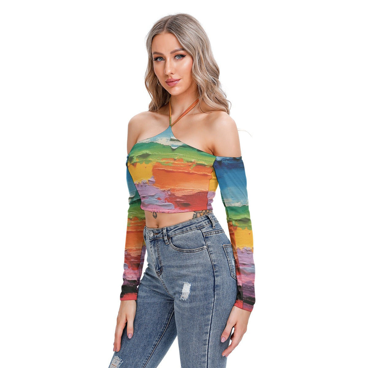 All-Over Print Women's Halter Lace-up Top