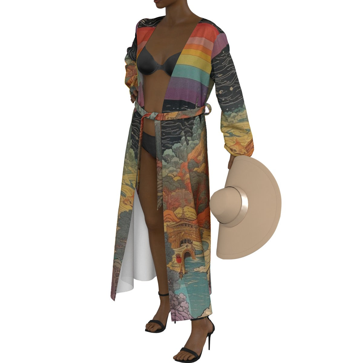 All-Over Print Women's Lace-up Chiffon Robe