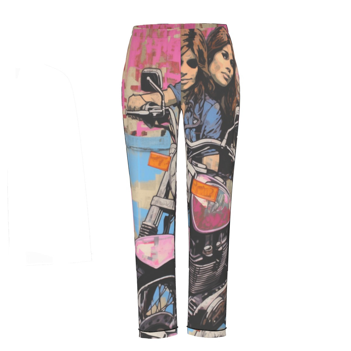 All-Over Print Women's Long Sleeve Pajama Set With Black Contrast Piping