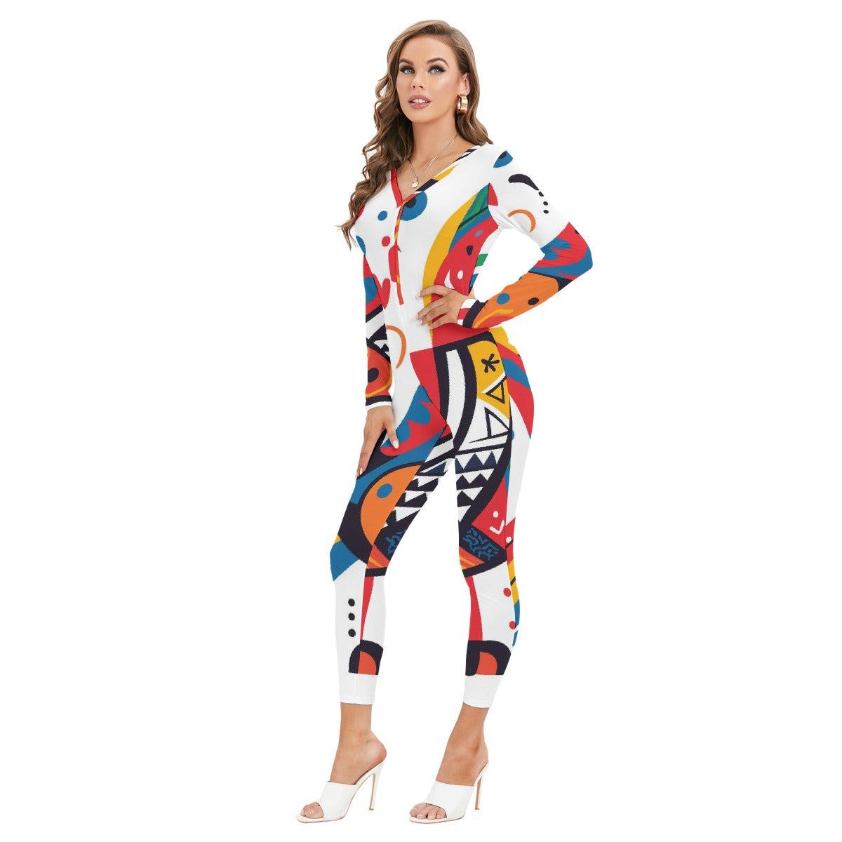 All-Over Print Women's Plunging Neck Jumpsuit