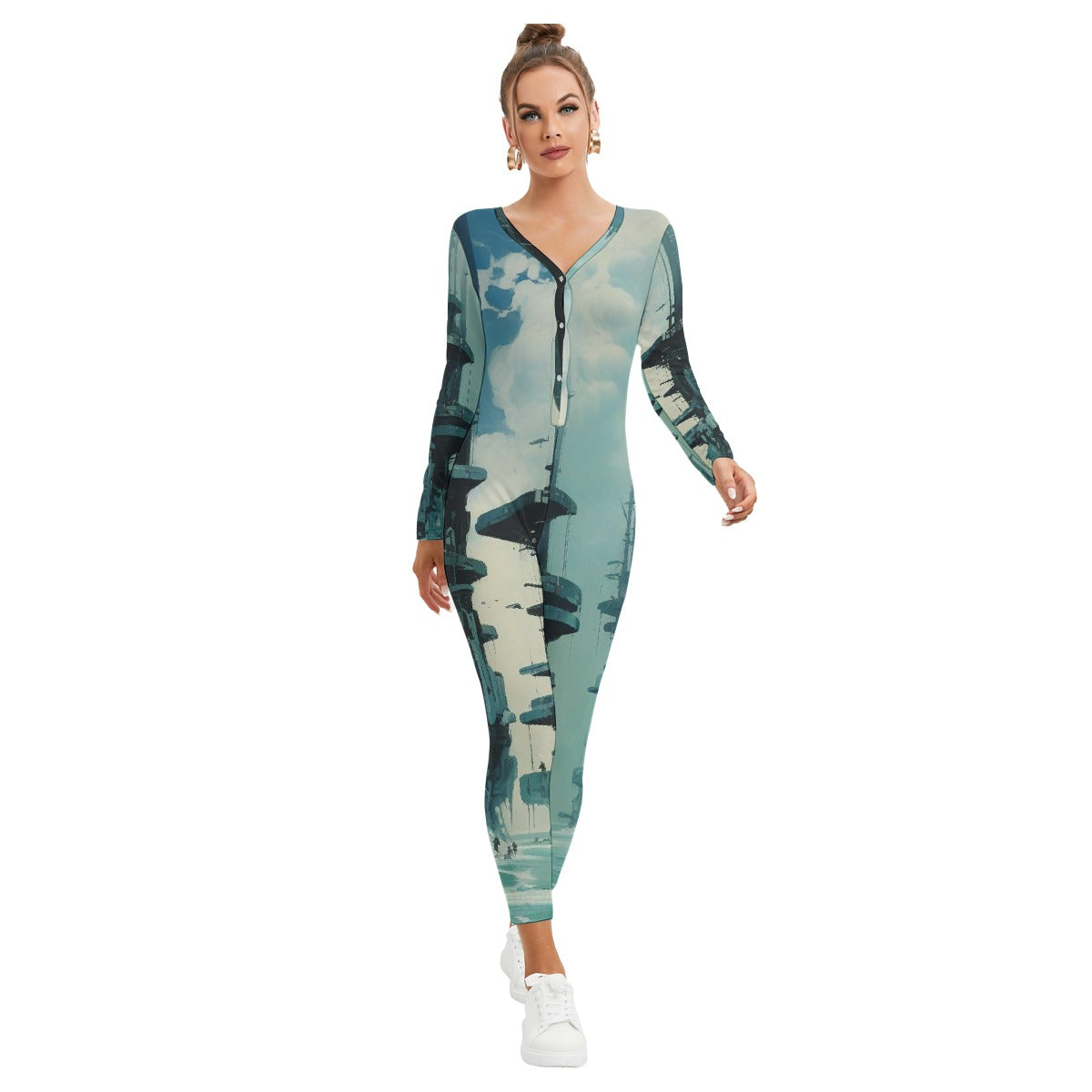 All-Over Print Women's Plunging Neck Jumpsuit