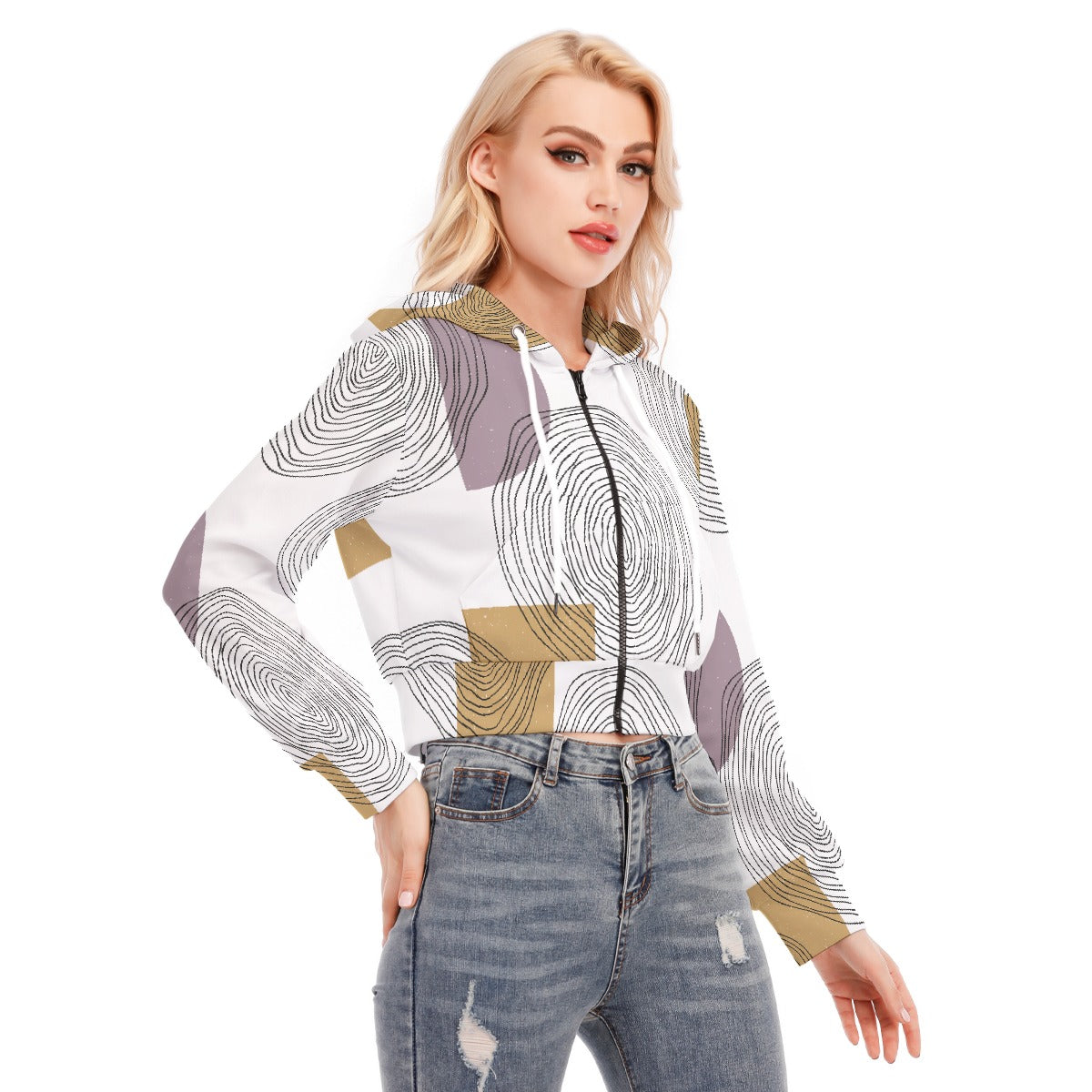 All-Over Print Women's Crop Top Hoodie With Zipper Closure