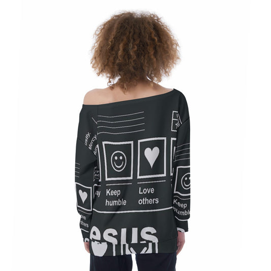 All-Over Print Oversized Women's Off-Shoulder Sweatshirt