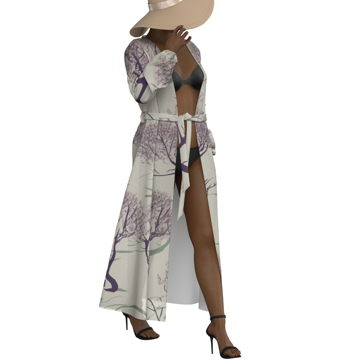 All-Over Print Women's Lace-up Chiffon Robe