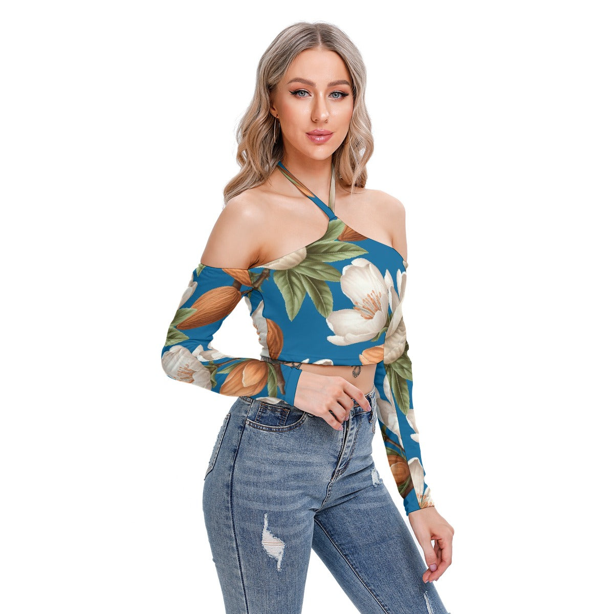 All-Over Print Women's Halter Lace-up Top