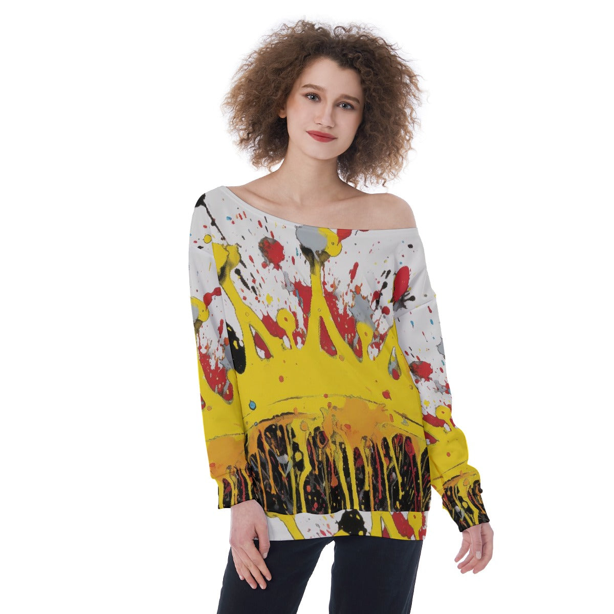 All-Over Print Oversized Women's Off-Shoulder Sweatshirt
