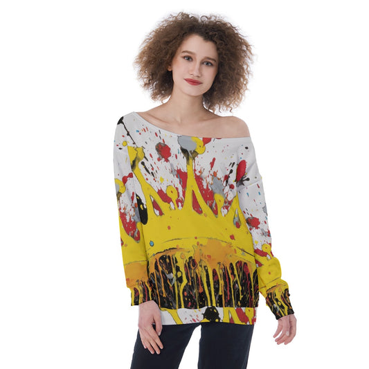 All-Over Print Oversized Women's Off-Shoulder Sweatshirt