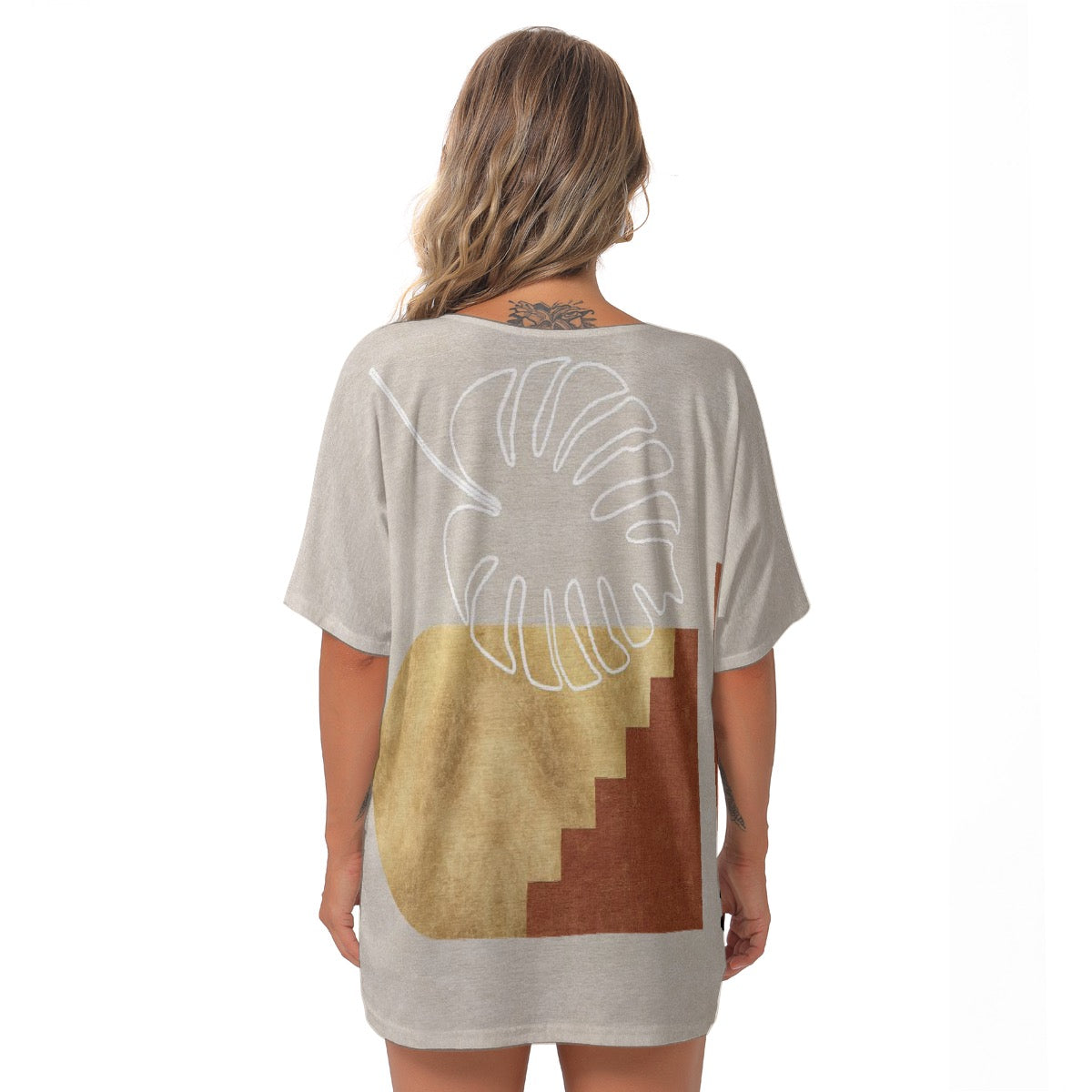 All-Over Print Women's Bat Sleeves V-Neck Blouse