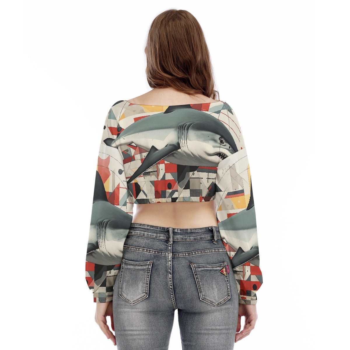 All-Over Print Women's V-neck Long Sleeve Cropped Sweatshirt