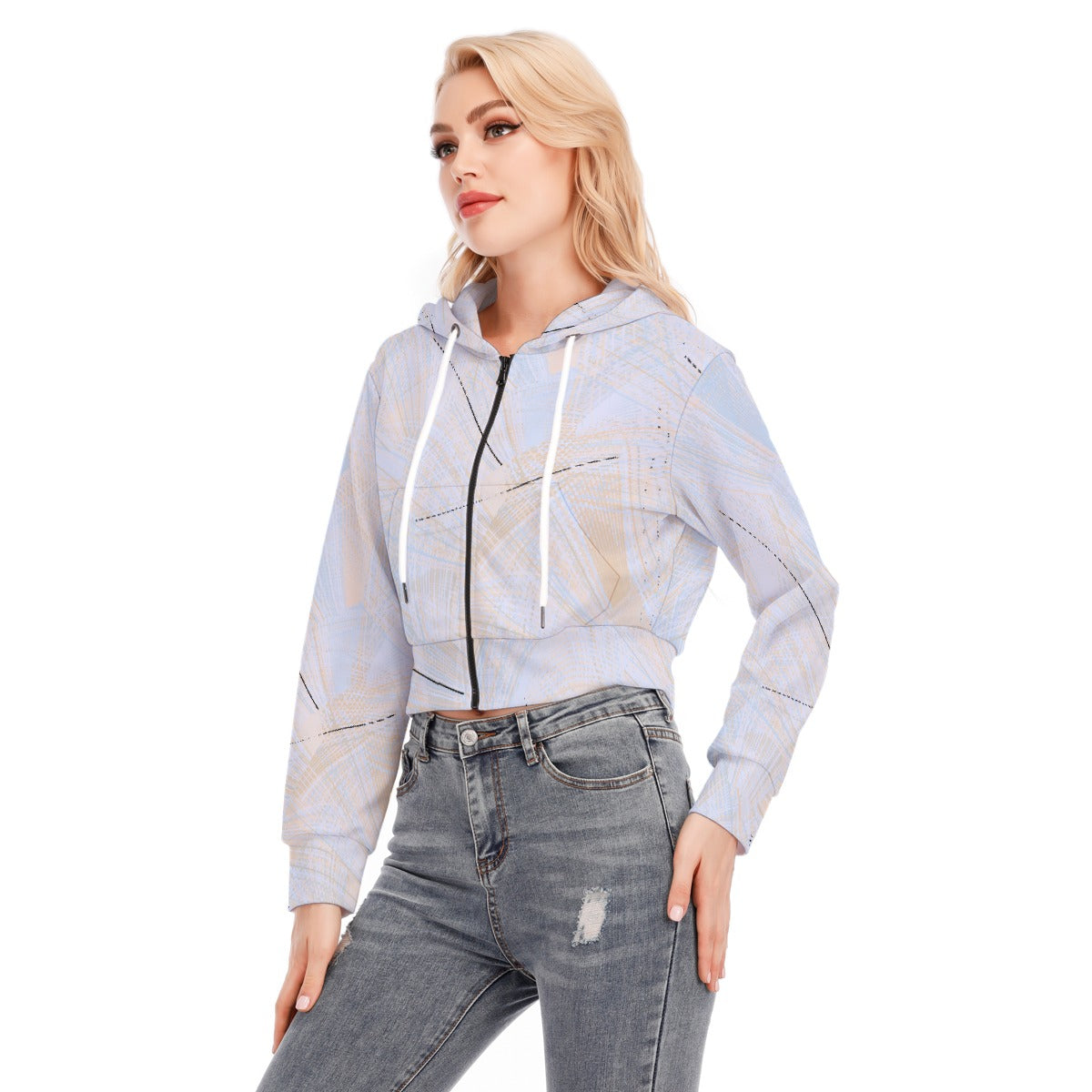 All-Over Print Women's Crop Top Hoodie With Zipper Closure