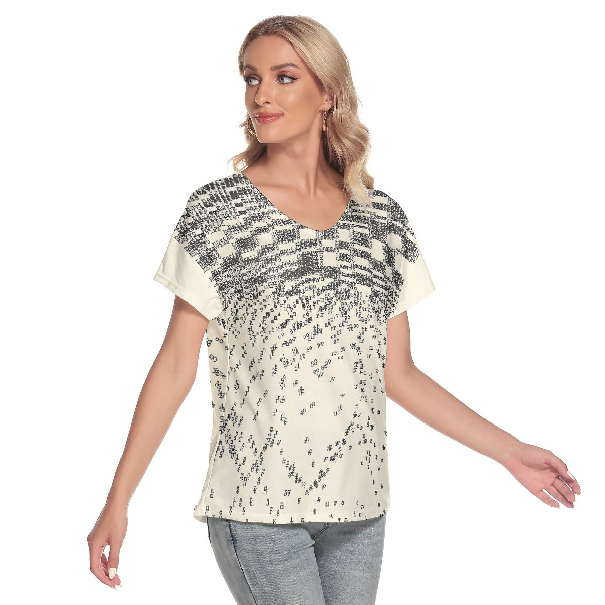 All-Over Print Women's Loose V-neck Short Sleeve T-shirt